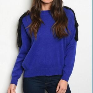 Fur Trim Royal Blue Sweater